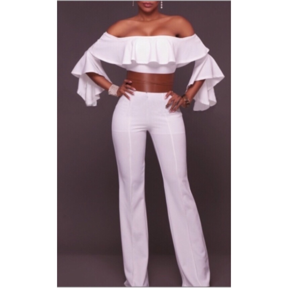 YELLOW OFF SHOULDER JUMPSUIT WITH BELT